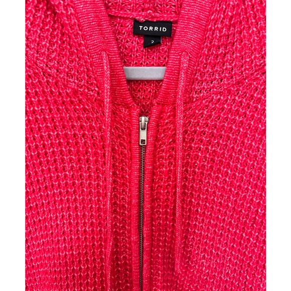 Gently Used Torrid Hooded Zip-Up Waffle Knit Sweater. Color: Berry Size 2/2x - Picture 5 of 6